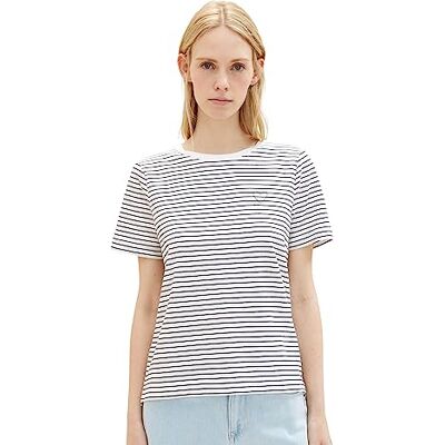 TOM TAILOR Damen T-Shirt mit Herz-Print, 31539 Offwhite Navy Thin Stripe, L TOM TAILOR Damen T-Shirt mit Herz-Print, 31539 Offwhite Navy Thin Stripe, L