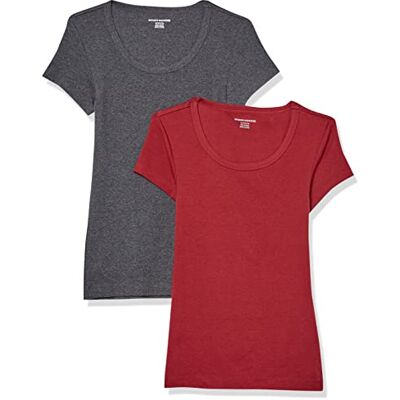Amazon Essentials Damen Basic U-Ausschnitt T-Shirt mit Flügelärmeln aus Modal-Baumwolle, Schmaler Passform, 2er-Pack, Burgunderrot/Dunkelgrau Meliert, XXL Amazon Essentials Damen Basic U-Ausschnitt T-Shirt mit Flügelärmeln aus Modal-Baumwolle, Schmaler Passform, 2er-Pack, Burgunderrot/Dunkelgrau Meliert, XXL