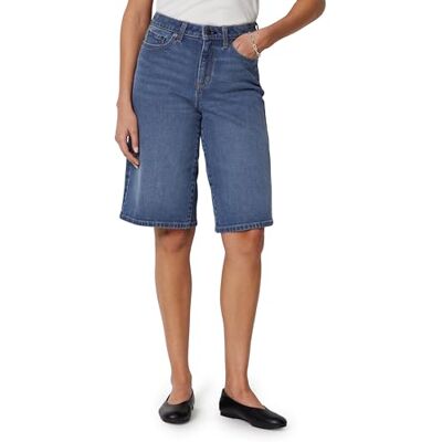 Amazon Essentials Damen Lange Jeans-Shorts, Bermuda mit Hohem Bund, Mittelblau, Vintage, 46 Amazon Essentials Damen Lange Jeans-Shorts, Bermuda mit Hohem Bund, Mittelblau, Vintage, 46