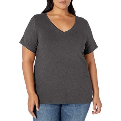 Amazon Essentials Damen Plus Size V-Ausschnitt T-Shirt mit Kurzen Ärmeln, Klassische Passform, Dunkelgrau Meliert, XXL Große Größen Amazon Essentials Damen Plus Size V-Ausschnitt T-Shirt mit Kurzen Ärmeln, Klassische Passform, Dunkelgrau Meliert, XXL Große Größen