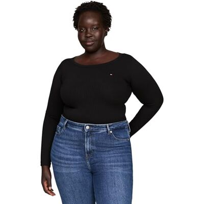 Tommy Hilfiger Damen Langarmshirt Slim Fit Rundhalsausschnitt, Schwarz (Black), M Tommy Hilfiger Damen Langarmshirt Slim Fit Rundhalsausschnitt, Schwarz (Black), M