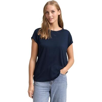 TOM TAILOR Denim Damen Loose Fit Basic T-Shirt aus Viskose 10668 Sky Captain Blue M TOM TAILOR Denim Damen Loose Fit Basic T-Shirt aus Viskose 10668 Sky Captain Blue M