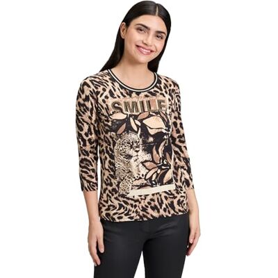 Betty Barclay Damen Basic Shirt mit Print 46, Schwarz/Beige Betty Barclay Damen Basic Shirt mit Print 46, Schwarz/Beige