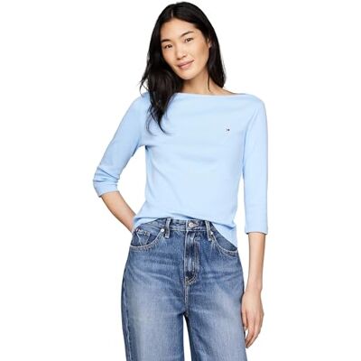 Tommy Hilfiger Damen Langarmshirt New Cody Slim U-Boot-Ausschnitt, Blau (Vessel Blue), XXS Tommy Hilfiger Damen Langarmshirt New Cody Slim U-Boot-Ausschnitt, Blau (Vessel Blue), XXS