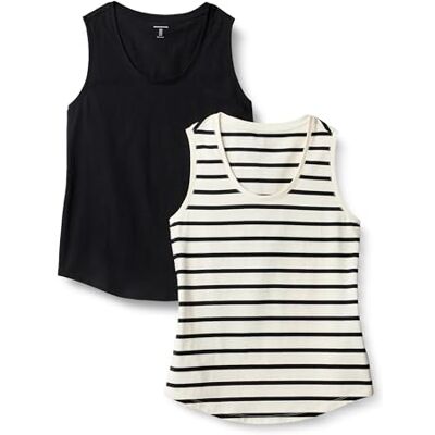 Amazon Essentials Damen Regular Fit Ärmelloses Tanktop Aus 100% Baumwolle, 2er-Pack, Schwarz/Seefahrer Streifen, S Amazon Essentials Damen Regular Fit Ärmelloses Tanktop Aus 100% Baumwolle, 2er-Pack, Schwarz/Seefahrer Streifen, S