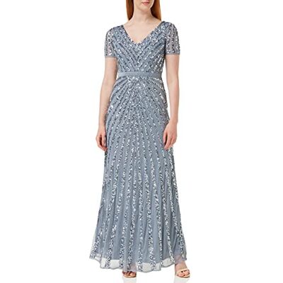 Maya Deluxe Damen Maxi Womens Ladies Embellished Sequin Dress Long Short Sleeve V Neck High Empire Waist Cut Shiny Prom Wedding Brautjungfernkleid, Dusty Blue, 40 EU Maya Deluxe Damen Maxi Womens Ladies Embellished Sequin Dress Long Short Sleeve V Neck High Empire Waist Cut Shiny Prom Wedding Brautjungfernkleid, Dusty Blue, 40 EU