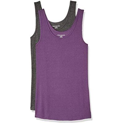 Amazon Essentials Damen Tanktop, Schmale Passform, 2er-Pack, Dunkelgrau Meliert/Dunkelpurpur, L Amazon Essentials Damen Tanktop, Schmale Passform, 2er-Pack, Dunkelgrau Meliert/Dunkelpurpur, L