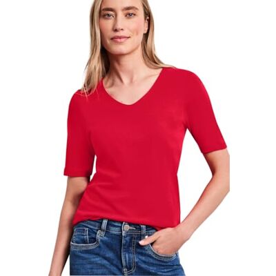 Street One Damen Basic T-Shirt mit V-Neck in Unifarbe Street One Damen Basic T-Shirt mit V-Neck in Unifarbe
