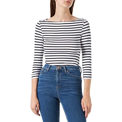 Amazon Essentials Damen Bateau-Ausschnitt T-Shirt mit 3/4-Ärmeln, Schmale Passform, Weiß Streifen, S Amazon Essentials Damen Bateau-Ausschnitt T-Shirt mit 3/4-Ärmeln, Schmale Passform, Weiß Streifen, S