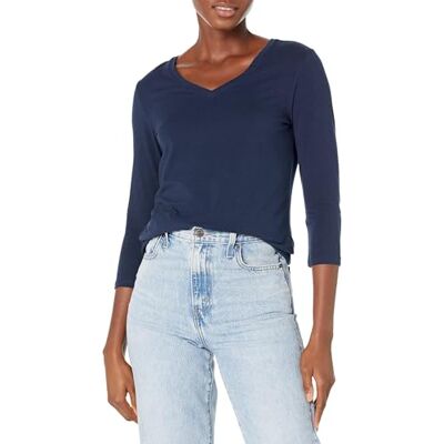 Amazon Essentials Damen-T-Shirt mit 3/4-Ärmeln, V-Ausschnitt (erhältlich in Übergröße), Marineblau, XX-Large Amazon Essentials Damen-T-Shirt mit 3/4-Ärmeln, V-Ausschnitt (erhältlich in Übergröße), Marineblau, XX-Large