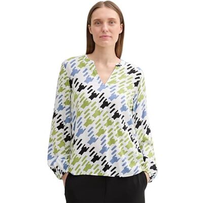 TOM TAILOR Damen Bluse mit V-Ausschnitt, 36886 Abstract Houndstooth Design, 36 TOM TAILOR Damen Bluse mit V-Ausschnitt, 36886 Abstract Houndstooth Design, 36