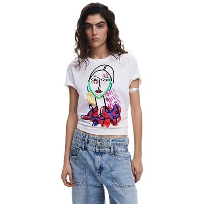 Desigual Damen 25SWTKA9 T-Shirt, White, XL Desigual Damen 25SWTKA9 T-Shirt, White, XL