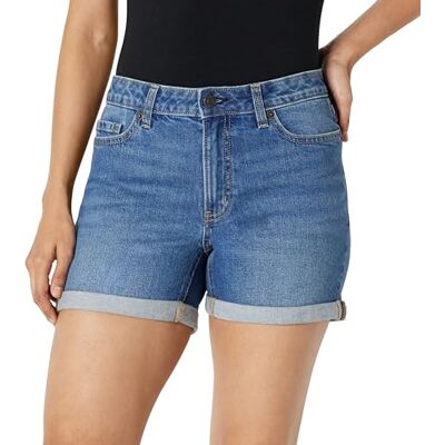 Amazon Essentials Damen Slim Fit-Shorts mit Mittelhohem Bund und einer Schrittlänge von 10,2cm, Mittelblau Vintage, 44 Amazon Essentials Damen Slim Fit-Shorts mit Mittelhohem Bund und einer Schrittlänge von 10,2cm, Mittelblau Vintage, 44