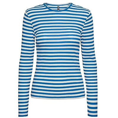 PIECES Damen Pcruka Ls Top Noos, French Blue/Stripes:Cloud Dancer, S PIECES Damen Pcruka Ls Top Noos, French Blue/Stripes:Cloud Dancer, S