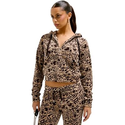 Juicy Couture Damen HIBISC Madison Hoodie Kapuzensweatjacke, Sweatjacke mit Kapuze und Reißverschluss aus Velour in verschiedenen Farben Kapuzenpullover, Botanical Brown AOP, 36 Juicy Couture Damen HIBISC Madison Hoodie Kapuzensweatjacke, Sweatjacke mit Kapuze und Reißverschluss aus Velour in verschiedenen Farben Kapuzenpullover, Botanical Brown AOP, 36