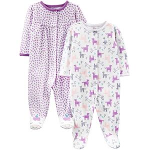 Simple Joys by Carter's Baby Mädchen Schlaf- und Spielanzug aus Baumwolle mit Füßen und Druckknöpfen, 2er-Pack, Purpur Punkte/Weiß Einhorn, 0 Monate Simple Joys by Carter's Baby Mädchen Schlaf- und Spielanzug aus Baumwolle mit Füßen und Druckknöpfen, 2er-Pack, Purpur Punkte/Weiß Einhorn, 0 Monate