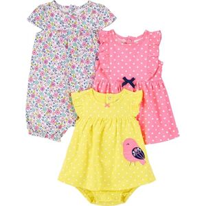 Simple Joys by Carter's Strampler, Sonnenanzug, Kleid, für Babys, Mädchen, 3er-Pack ,Pink Dot/Floral/Yellow Bird ,24 Months Simple Joys by Carter's Strampler, Sonnenanzug, Kleid, für Babys, Mädchen, 3er-Pack ,Pink Dot/Floral/Yellow Bird ,24 Months