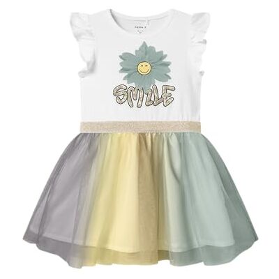 NAME IT Mädchen Nmfarnina Happy Ss Tulle Dress SMI, Bright White, 92 EU NAME IT Mädchen Nmfarnina Happy Ss Tulle Dress SMI, Bright White, 92 EU