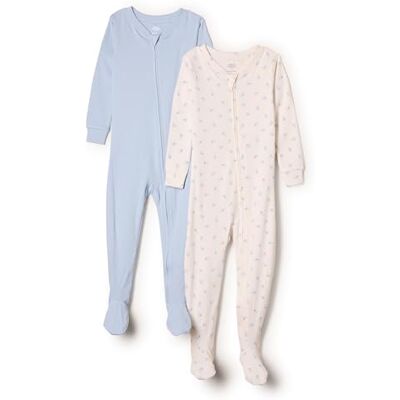 Amazon Essentials x Sofia Grainge Unisex Baby Eng anliegender Pyjama aus Baumwolle mit Fuß, 2er-Pack, Blassblau/Kleine Häschen, 0 Monate Amazon Essentials x Sofia Grainge Unisex Baby Eng anliegender Pyjama aus Baumwolle mit Fuß, 2er-Pack, Blassblau/Kleine Häschen, 0 Monate