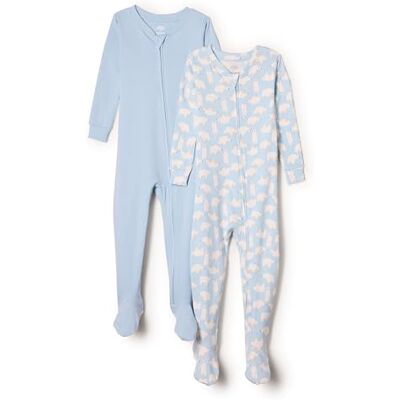 Amazon Essentials x Sofia Grainge Unisex Baby Eng anliegender Pyjama aus Baumwolle mit Fuß, 2er-Pack, Eisbär/Hellblau, 0-3 Monate Amazon Essentials x Sofia Grainge Unisex Baby Eng anliegender Pyjama aus Baumwolle mit Fuß, 2er-Pack, Eisbär/Hellblau, 0-3 Monate