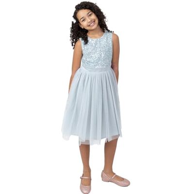 Maya Deluxe Mädchen Paillettenverziertes Hochzeit Und Geburtstag Festlich Mit Bandschleife Brautjungfernkleid Kleid, Ice Blue, 5-6 Jahre EU Maya Deluxe Mädchen Paillettenverziertes Hochzeit Und Geburtstag Festlich Mit Bandschleife Brautjungfernkleid Kleid, Ice Blue, 5-6 Jahre EU