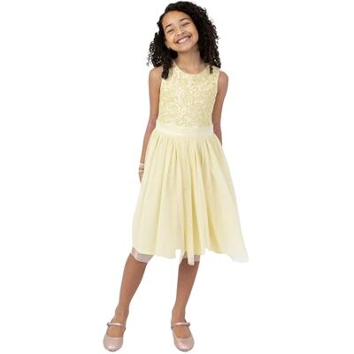 Maya Deluxe Mädchen Midi Dress for Girls Sequins Embellished Party Tutu Bridesmaids Wedding with Belt Bow Kleid, Lemon, Maya Deluxe Mädchen Midi Dress for Girls Sequins Embellished Party Tutu Bridesmaids Wedding with Belt Bow Kleid, Lemon,