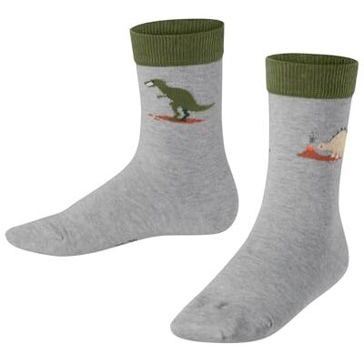 FALKE Unisex Kinder Socken Dinosaurs K So Baumwolle gemustert 1 Paar, Grau Lt. Heather 3223, 27-30 FALKE Unisex Kinder Socken Dinosaurs K So Baumwolle gemustert 1 Paar, Grau Lt. Heather 3223, 27-30