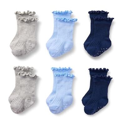 Amazon Essentials x Sofia Grainge Mädchen Socken Mit Rüschenrand, 6 Paar, Grau Heide/Hellblau/Marineblau, 4-5 Jahre Amazon Essentials x Sofia Grainge Mädchen Socken Mit Rüschenrand, 6 Paar, Grau Heide/Hellblau/Marineblau, 4-5 Jahre