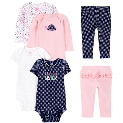 Simple Joys by Carter's Baby Mädchen 6-teiliges Set, Bodys (Kurz- und Langarm) und Hosen, Mehrfarbig/Floral/Herzen/Punkte/Schildkröte, 0 Monate Simple Joys by Carter's Baby Mädchen 6-teiliges Set, Bodys (Kurz- und Langarm) und Hosen, Mehrfarbig/Floral/Herzen/Punkte/Schildkröte, 0 Monate