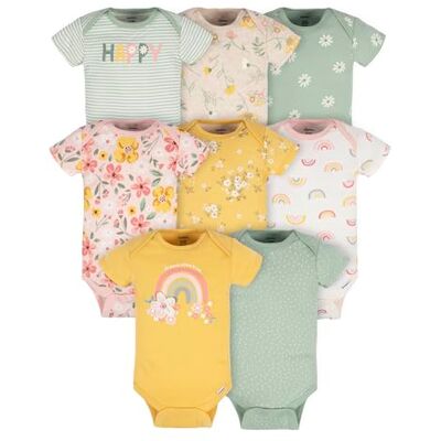 Gerber Baby-Mädchen 8er-Pack kurzärmelige Onesies-Bodys, goldenes Blumenmuster, 12 Monate Gerber Baby-Mädchen 8er-Pack kurzärmelige Onesies-Bodys, goldenes Blumenmuster, 12 Monate