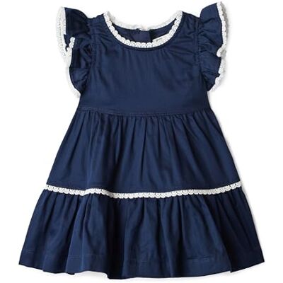 Amazon Essentials x Sofia Grainge Mädchen Lässiges Kleid aus gewebtem Baumwollsatin im Fit-and-Flare-Schnitt, Marineblau, 12 Monate Amazon Essentials x Sofia Grainge Mädchen Lässiges Kleid aus gewebtem Baumwollsatin im Fit-and-Flare-Schnitt, Marineblau, 12 Monate