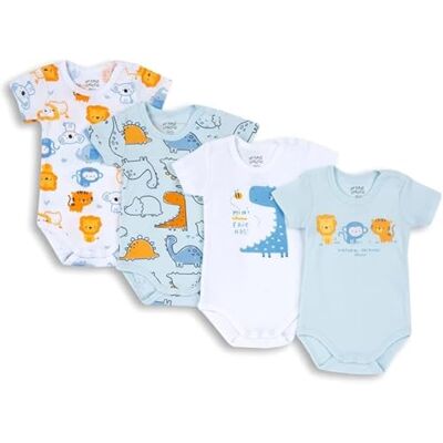 Chicco , Baby-Body für Jungen, 4er-Set Kurzarm-Bodys aus 100% Baumwolle, Bekleidung 0–24 Monate, Designed in Italy Chicco , Baby-Body für Jungen, 4er-Set Kurzarm-Bodys aus 100% Baumwolle, Bekleidung 0–24 Monate, Designed in Italy