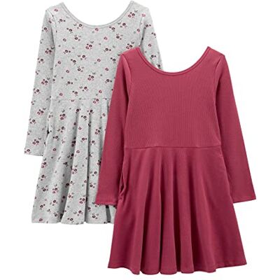 Simple Joys by Carter's Mädchen 2-Pack Stretch Rib Dresses Kleid, Grau Floral/Pflaume, 18 Monate (2er Pack) Simple Joys by Carter's Mädchen 2-Pack Stretch Rib Dresses Kleid, Grau Floral/Pflaume, 18 Monate (2er Pack)