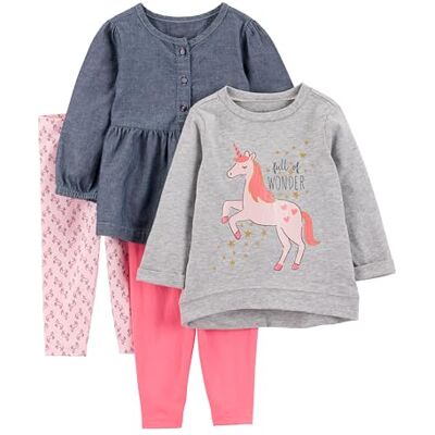 Simple Joys by Carter's Mädchen 4-Piece Long-Sleeve Shirts and Pants Playwear Hosen-Set, Grau Einhorn/Hellrosa/Jeans/Rosa, 5 Jahre Simple Joys by Carter's Mädchen 4-Piece Long-Sleeve Shirts and Pants Playwear Hosen-Set, Grau Einhorn/Hellrosa/Jeans/Rosa, 5 Jahre