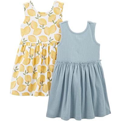 Simple Joys by Carter's Mädchen Kurzarm und Ärmellos Kleid Sets 2er Pack, Dusty Blue/White Lemon, 18 Monate Simple Joys by Carter's Mädchen Kurzarm und Ärmellos Kleid Sets 2er Pack, Dusty Blue/White Lemon, 18 Monate