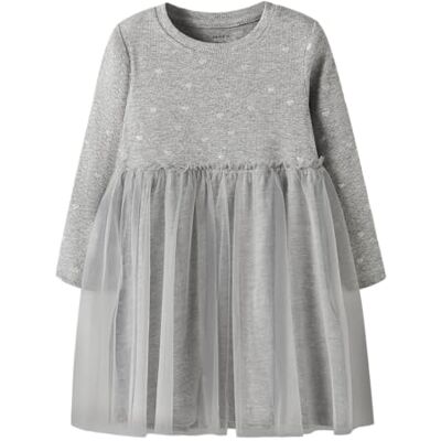 NAME IT Mädchen Nmfnadja Ls Dress Noos, Grey Melange, 86 NAME IT Mädchen Nmfnadja Ls Dress Noos, Grey Melange, 86