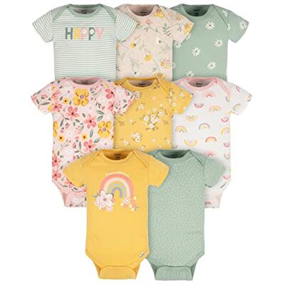 Gerber Baby-Mädchen 8er-Pack kurzärmelige Onesies-Bodys, goldenes Blumenmuster, 0–3 Monate Gerber Baby-Mädchen 8er-Pack kurzärmelige Onesies-Bodys, goldenes Blumenmuster, 0–3 Monate