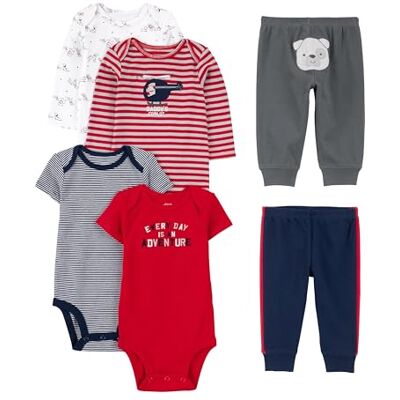 Simple Joys by Carter's Baby Jungen 6-teiliges Set, Bodys (Kurz- und Langarm) und Hosen, Mehrfarbig/Bär/Hunde/Streifen/Textaufdruck, 6-9 Monate Simple Joys by Carter's Baby Jungen 6-teiliges Set, Bodys (Kurz- und Langarm) und Hosen, Mehrfarbig/Bär/Hunde/Streifen/Textaufdruck, 6-9 Monate