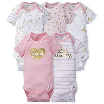 Gerber Baby-Mädchen 5er-Pack kurzärmlige Einteiler-Bodys mit Prinzessinnen-Motiv, Neugeboren Gerber Baby-Mädchen 5er-Pack kurzärmlige Einteiler-Bodys mit Prinzessinnen-Motiv, Neugeboren