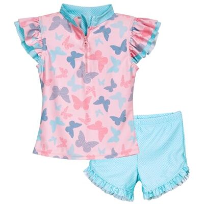 Playshoes Mädchen Zweiteiler Schwimmshirt-Set, Rosa Schmetterlinge, 86-92 Playshoes Mädchen Zweiteiler Schwimmshirt-Set, Rosa Schmetterlinge, 86-92