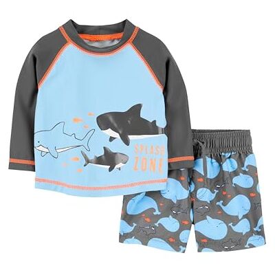 Simple Joys by Carter's Baby Jungen Swimsuit Trunk and Rashguard Rash-Guard-Set, Himmelblau Wale/Schwarz, 4 Jahre Simple Joys by Carter's Baby Jungen Swimsuit Trunk and Rashguard Rash-Guard-Set, Himmelblau Wale/Schwarz, 4 Jahre