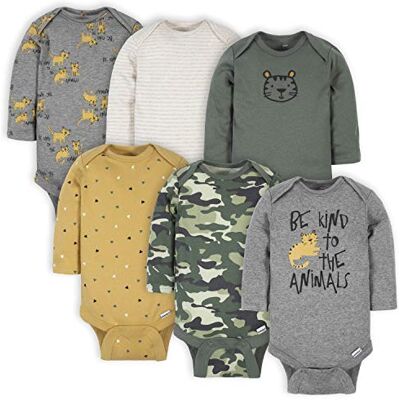 Gerber Baby-Jungen 6er-Pack langärmlige Onesies-Bodys, Tigergrün, 6–9 Monate Gerber Baby-Jungen 6er-Pack langärmlige Onesies-Bodys, Tigergrün, 6–9 Monate