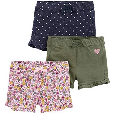 Simple Joys by Carter's Mädchen 3er-Pack Strickshorts, Denim Dots/Olive Hearts/Pink Floral, 80 Simple Joys by Carter's Mädchen 3er-Pack Strickshorts, Denim Dots/Olive Hearts/Pink Floral, 80