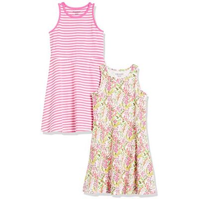Amazon Essentials Mädchen Strickkleid, ärmellos, Tank-Spielkleid, 2er-Pack, Pink Stripe/White Floral, X-Small Amazon Essentials Mädchen Strickkleid, ärmellos, Tank-Spielkleid, 2er-Pack, Pink Stripe/White Floral, X-Small