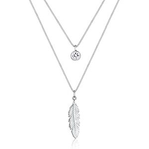 Elli Halskette Damen Feder Boho mit Kristall in 925 Sterling Silber Elli Halskette Damen Feder Boho mit Kristall in 925 Sterling Silber