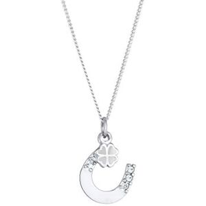Elli Halskette Damen Anhänger Hufeisen Kleeblatt mit Kristallen in 925 Sterling Silber Elli Halskette Damen Anhänger Hufeisen Kleeblatt mit Kristallen in 925 Sterling Silber