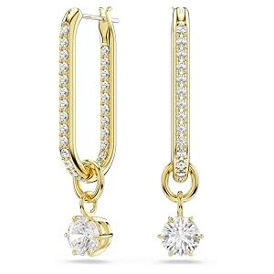 Swarovski Constella Drop-Ohrhänger, Vergoldete Kreolen mit Schimmerndem Pavé und Einem Schwingenden Zirkonia im Rundschliff in Krappenfassung, Größe: 3.6 x 0.7 cm Swarovski Constella Drop-Ohrhänger, Vergoldete Kreolen mit Schimmerndem Pavé und Einem Schwingenden Zirkonia im Rundschliff in Krappenfassung, Größe: 3.6 x 0.7 cm