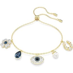 Swarovski Symbolica Armband, Blaues, Vergoldetes Bettelarmband mit Kristallperle, Glücksklee, „Evil Eye“, Hufeisen und Strahlenden Kristallen Swarovski Symbolica Armband, Blaues, Vergoldetes Bettelarmband mit Kristallperle, Glücksklee, „Evil Eye“, Hufeisen und Strahlenden Kristallen