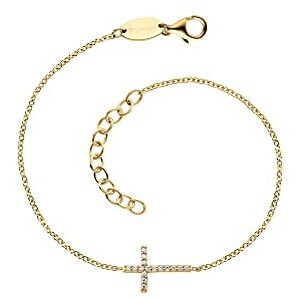 Engelsrufer Armband aus Sterlingsilber mit Kreuz-Anhänger und Zirkonia Vergoldet, Länge: 17cm + 3cm, ERB-LILCROSS-ZI-G Engelsrufer Armband aus Sterlingsilber mit Kreuz-Anhänger und Zirkonia Vergoldet, Länge: 17cm + 3cm, ERB-LILCROSS-ZI-G