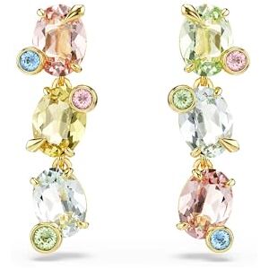 Swarovski Gema Drop-Ohrhänger, Mehrfarbige und Vergoldete Ohrringe mit Drei Aufgereihten Kristallen, Größe: 2.8 x 0.9 cm Swarovski Gema Drop-Ohrhänger, Mehrfarbige und Vergoldete Ohrringe mit Drei Aufgereihten Kristallen, Größe: 2.8 x 0.9 cm
